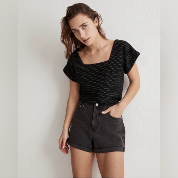 Madewell Tops - NWT Madewell Black Jacquard Square Neck Too. Black Size Medium. Stitch Pattern.